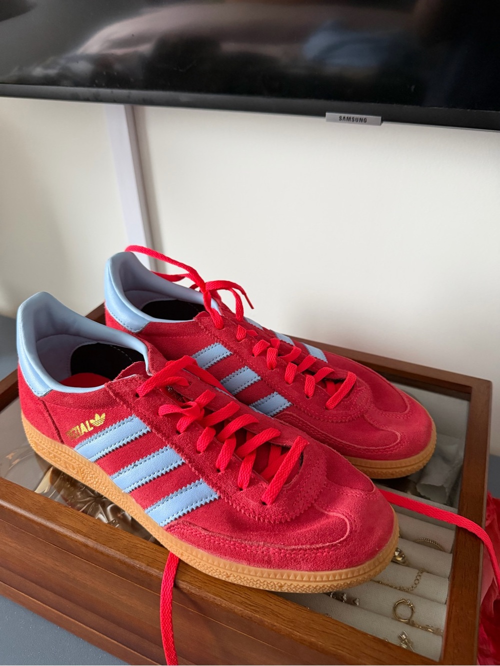 Red and Blue Adidas Samba Spezial